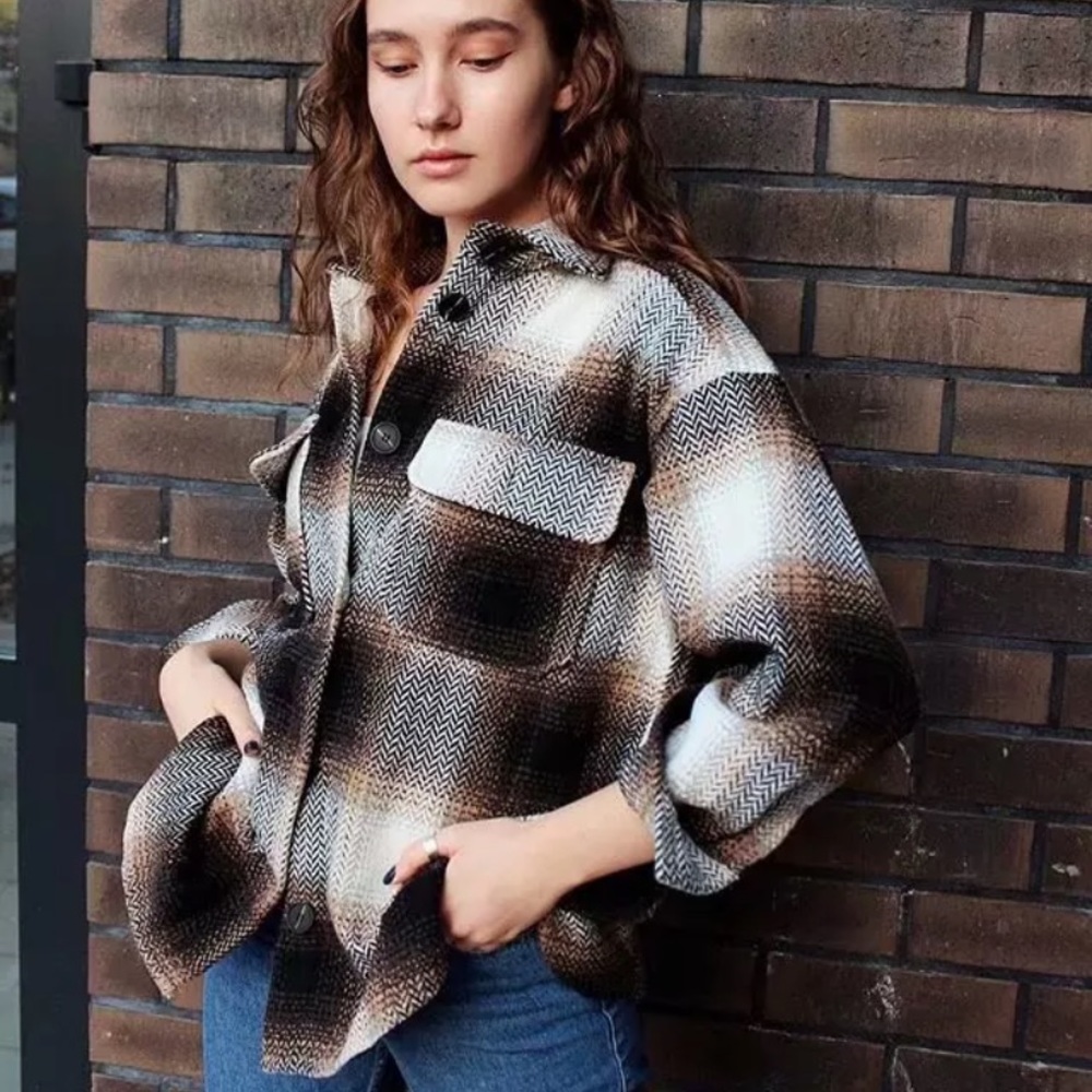 Fall Plaid Flannel Oversized Shacket Shirt Jacket - Picture 6 of 10